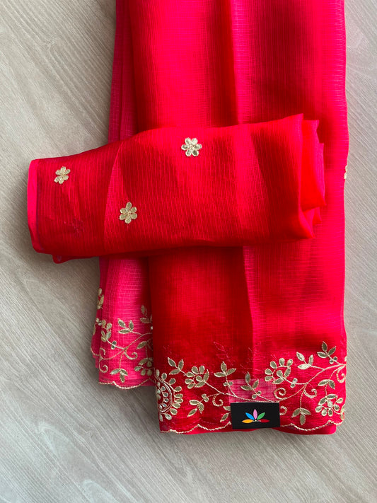 Floral Design Gotta Patti Work Pure Kota Silk Saree - 34940