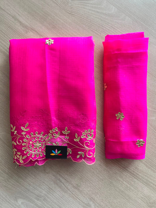 Floral Design Gotta Patti Work Pure Kota Silk Saree - 34941