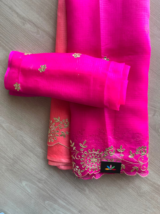 Floral Design Gotta Patti Work Pure Kota Silk Saree - 34941