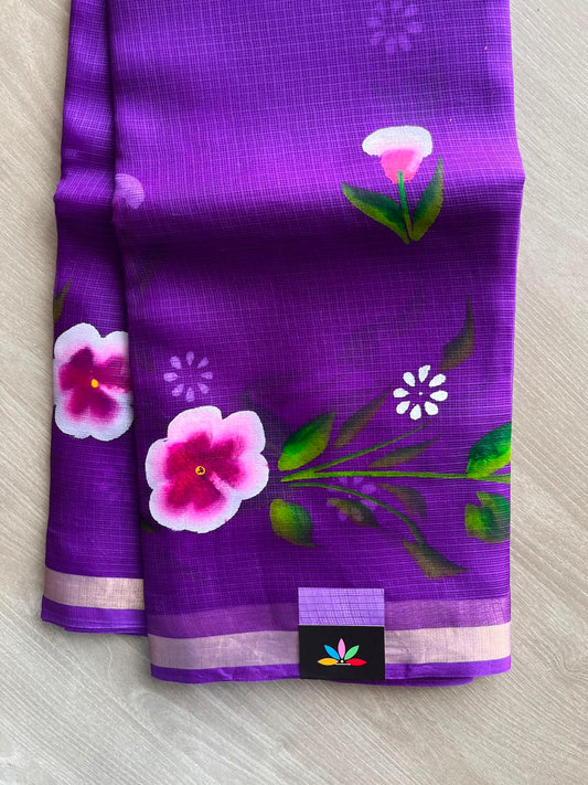 Hand Brush Print Kota Silk Saree - 34945