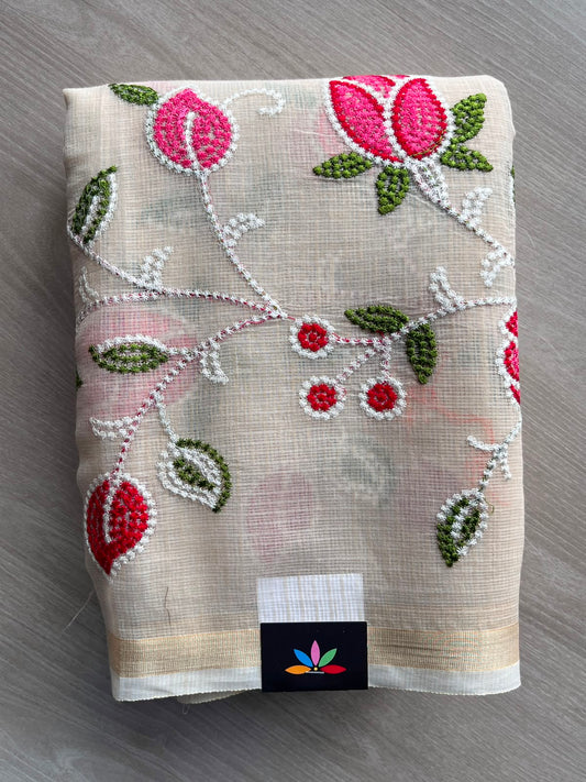 Floral Embroidered Kota Saree - 34955