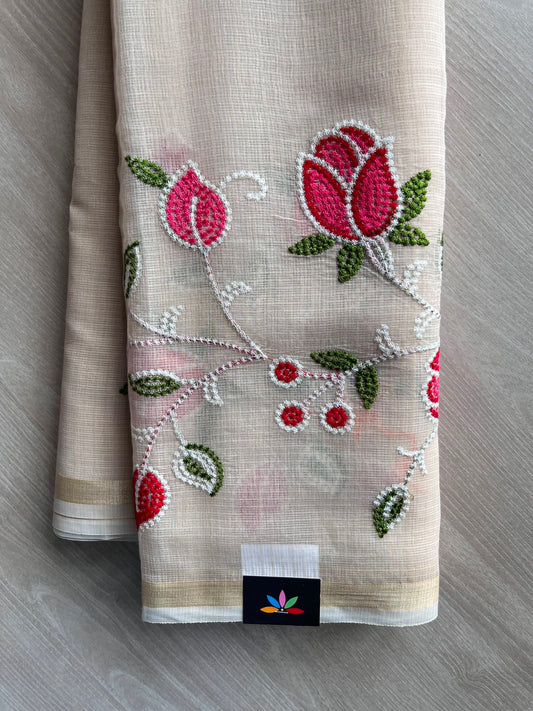 Floral Embroidered Kota Saree - 34955