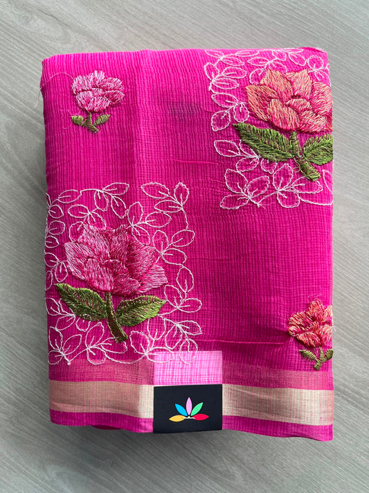Floral Embroidered Kota Saree - 34956