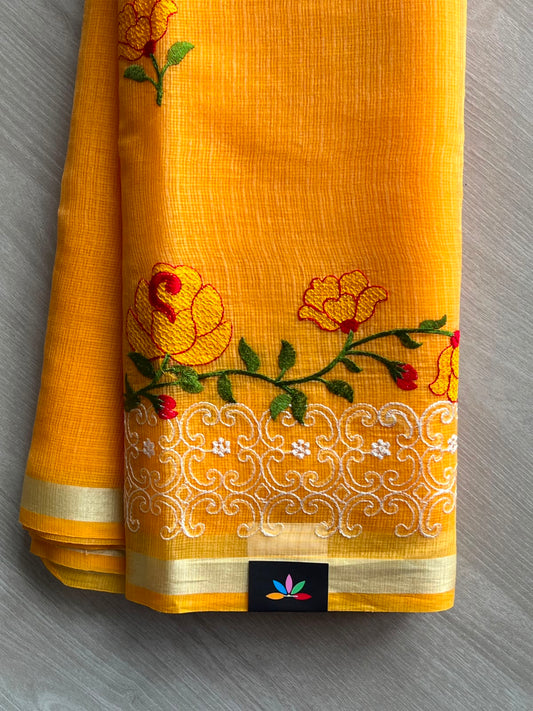 Floral Embroidered Kota Saree - 34959