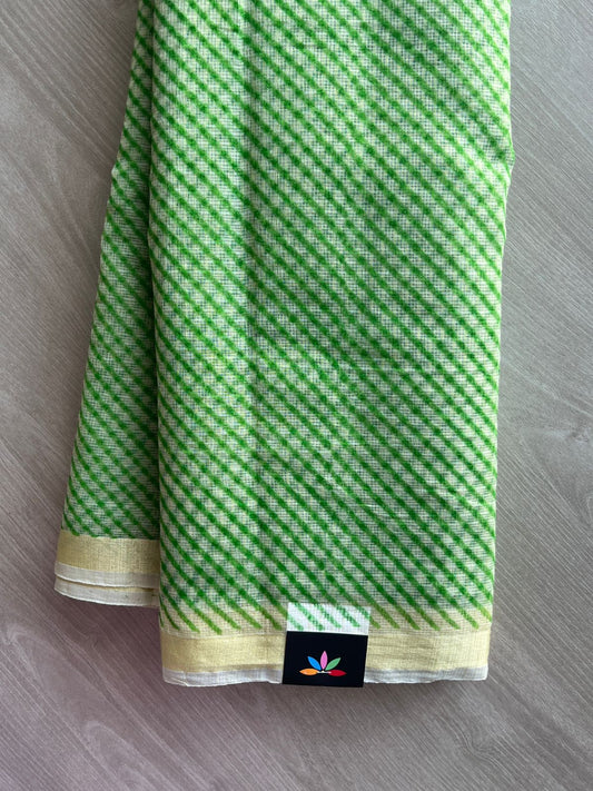 Off-White & Green Simple Printed Blended Kota Saree - 35537