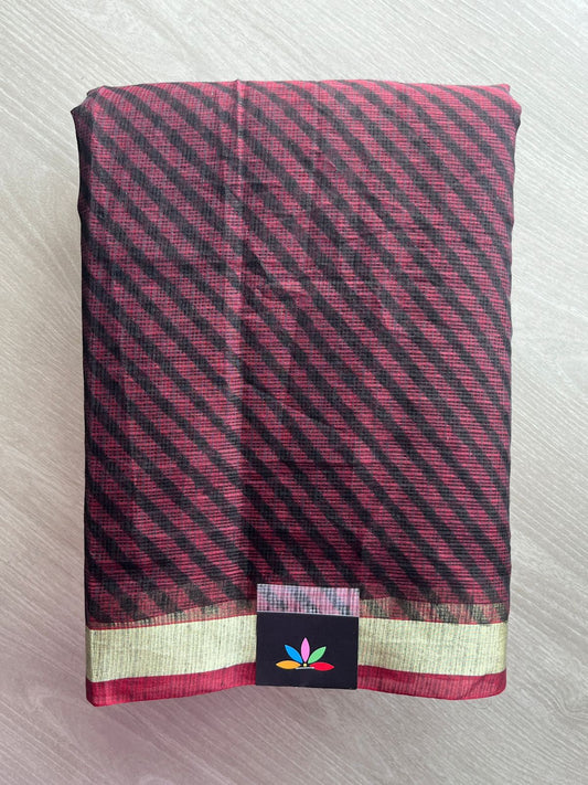 Burgundy & Black Simple Printed Blended Kota Saree - 35540