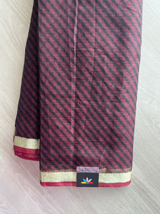 Burgundy & Black Simple Printed Blended Kota Saree - 35540