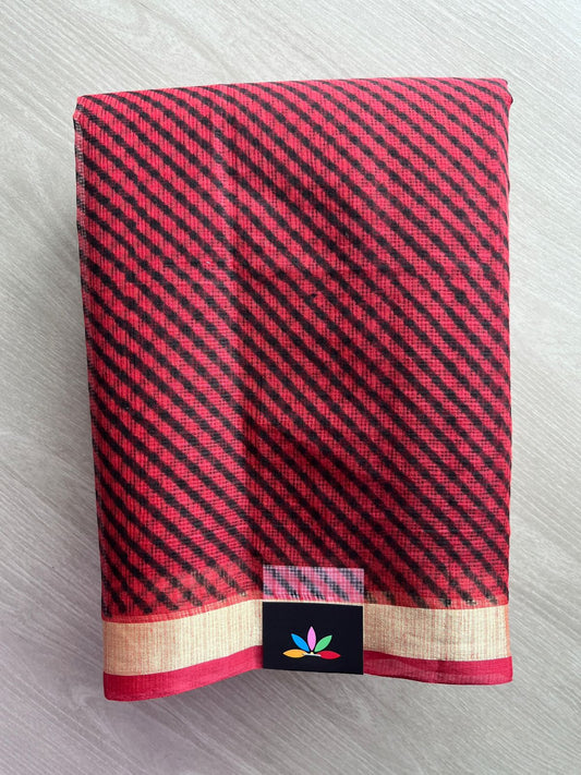 Red & Black Simple Printed Blended Kota Saree - 35545