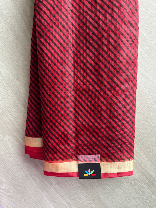 Red & Black Simple Printed Blended Kota Saree - 35545