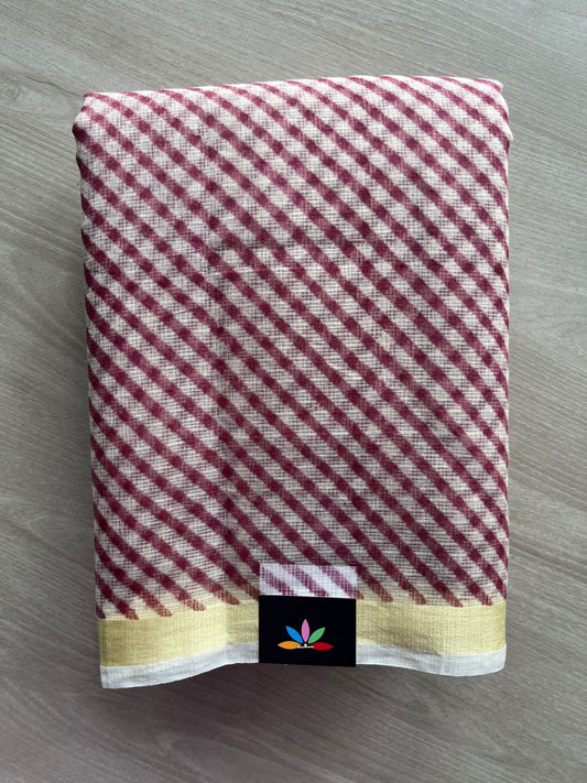 Maroon & Off-White Simple Printed Blended Kota Saree - 35547