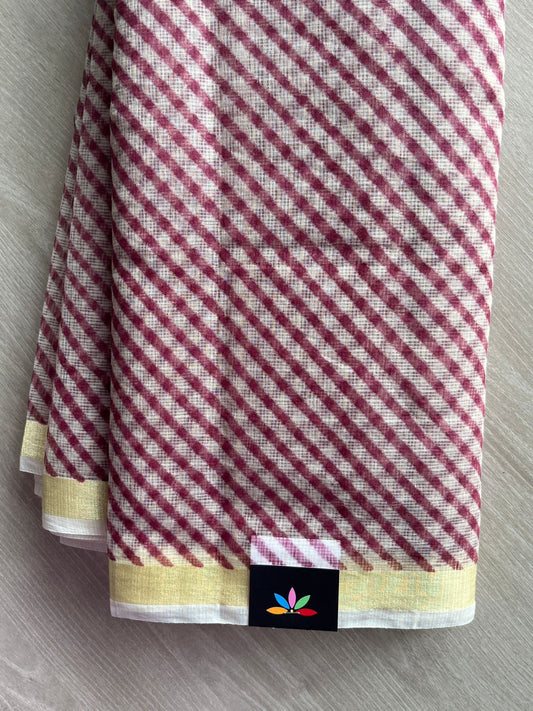 Maroon & Off-White Simple Printed Blended Kota Saree - 35547