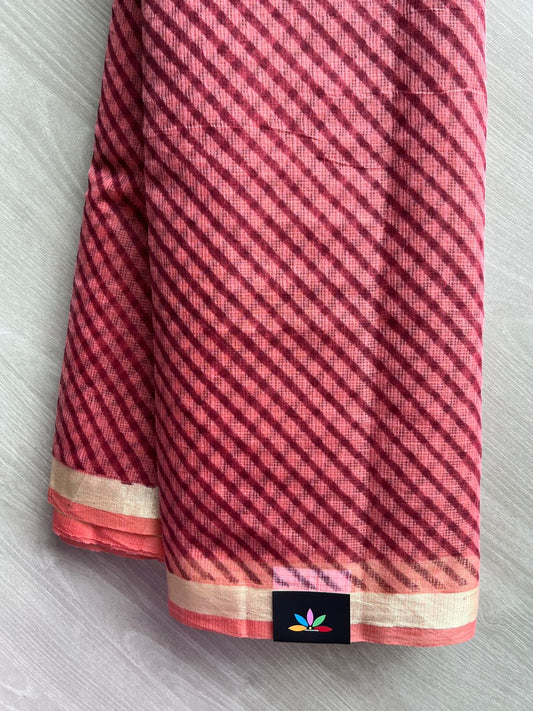 Salmon Pink & Ruby Red Simple Printed Blended Kota Saree - 35549