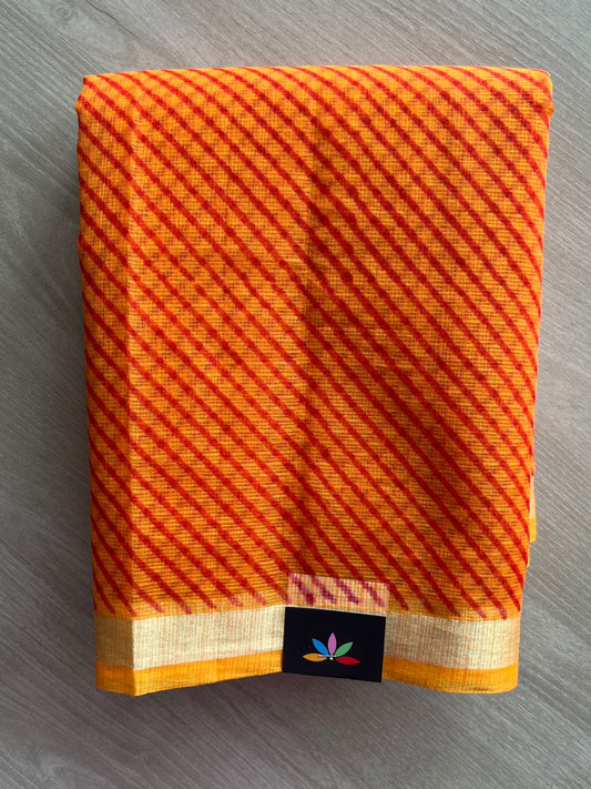 Vivid Orange & Red Simple Printed Blended Kota Saree - 35550