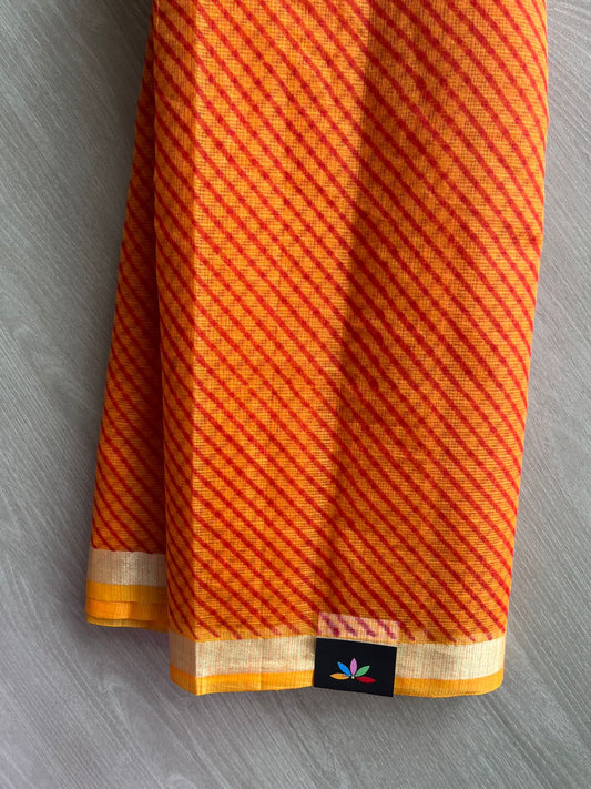 Vivid Orange & Red Simple Printed Blended Kota Saree - 35550