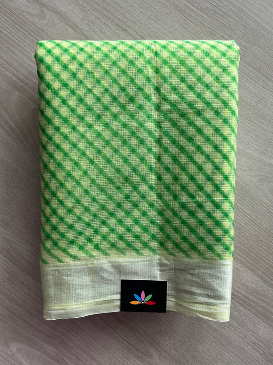 Light Lime & Leaf Green Simple Printed Blended Kota Saree - 35558