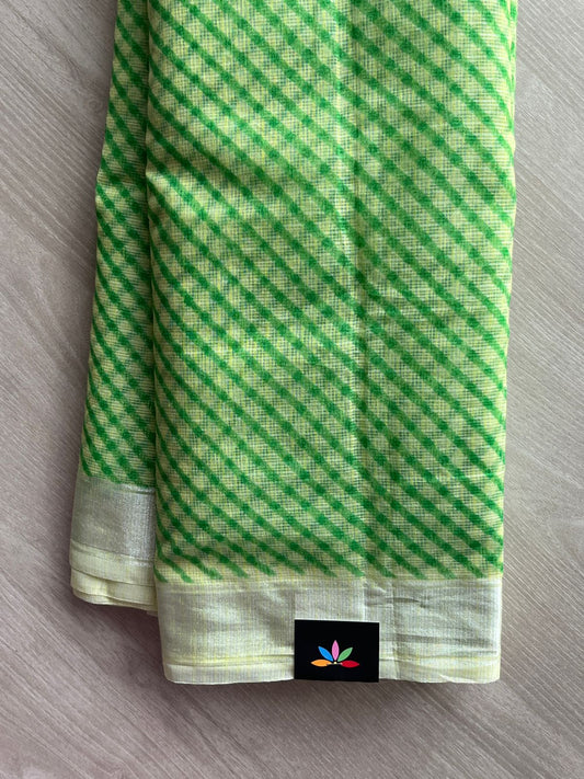 Light Lime & Leaf Green Simple Printed Blended Kota Saree - 35558