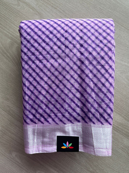 Light Lavender & Royal Purple Simple Printed Blended Kota Saree - 35562