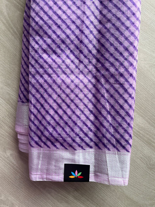 Light Lavender & Royal Purple Simple Printed Blended Kota Saree - 35562