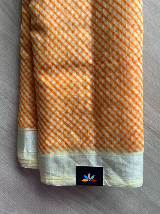 Apricot & Coral Orange Simple Printed Blended Kota Saree - 35567