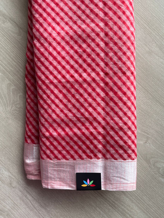 Salmon Pink & Crimson Red Simple Printed Blended Kota Saree - 35569-35570