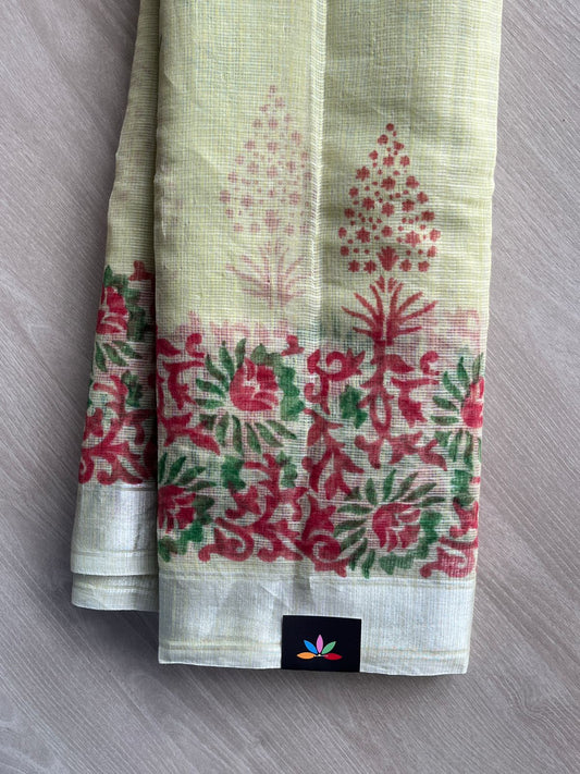 Pale Pistachio Simple Printed Blended Kota Saree - 35571