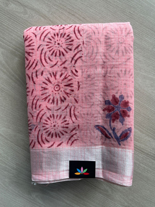 Light Salmon Pink Simple Printed Blended Kota Saree - 35573