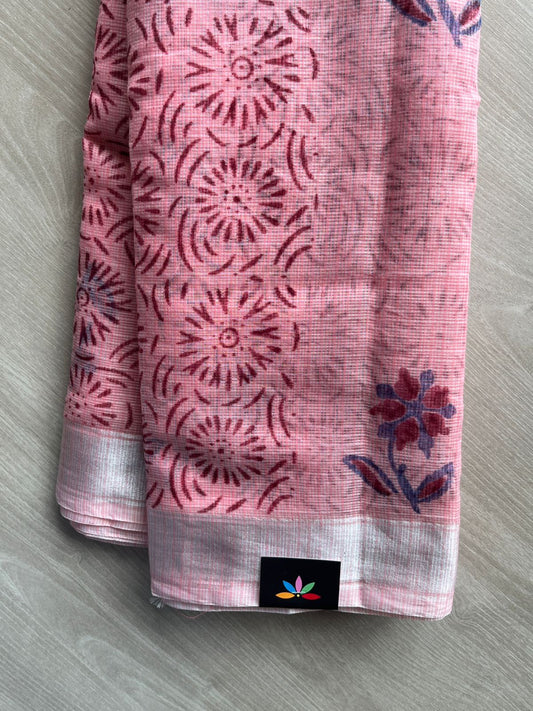 Light Salmon Pink Simple Printed Blended Kota Saree - 35573