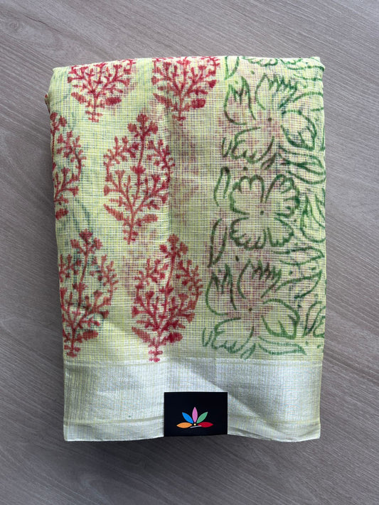 Melon Green Simple Printed Blended Kota Saree - 35574