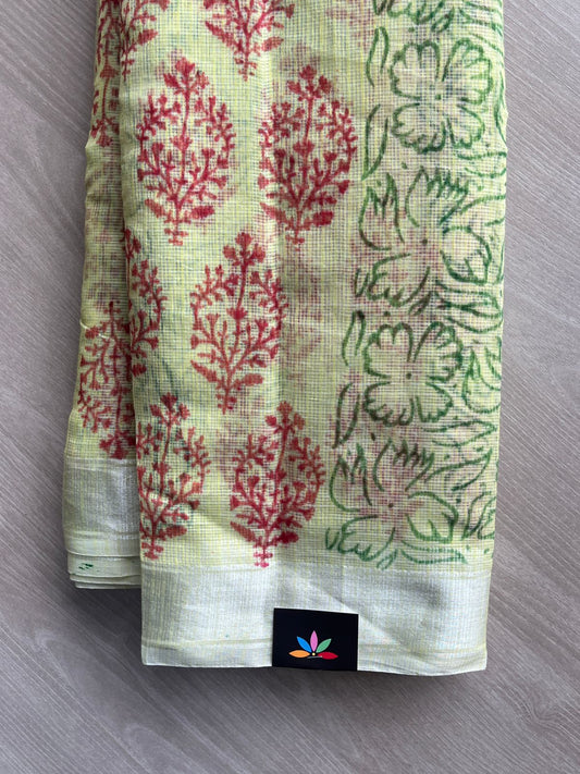 Melon Green Simple Printed Blended Kota Saree - 35574