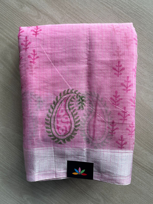 Taffy Pink Simple Printed Blended Kota Saree - 35578