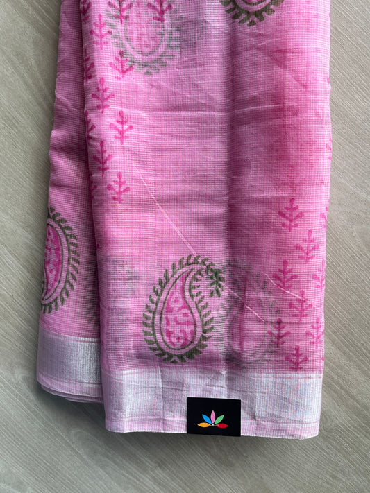 Taffy Pink Simple Printed Blended Kota Saree - 35578