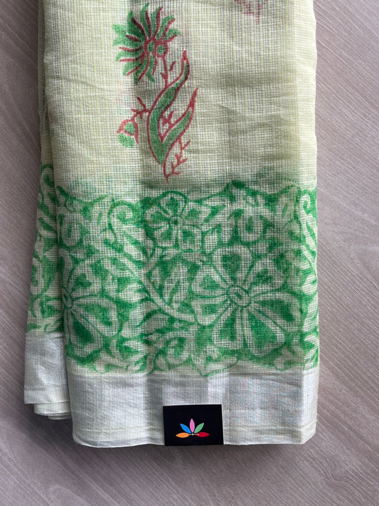 Ivory Simple Printed Blended Kota Saree - 35579