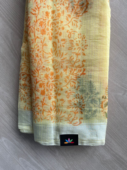 Light Yellow Simple Printed Blended Kota Saree - 35580