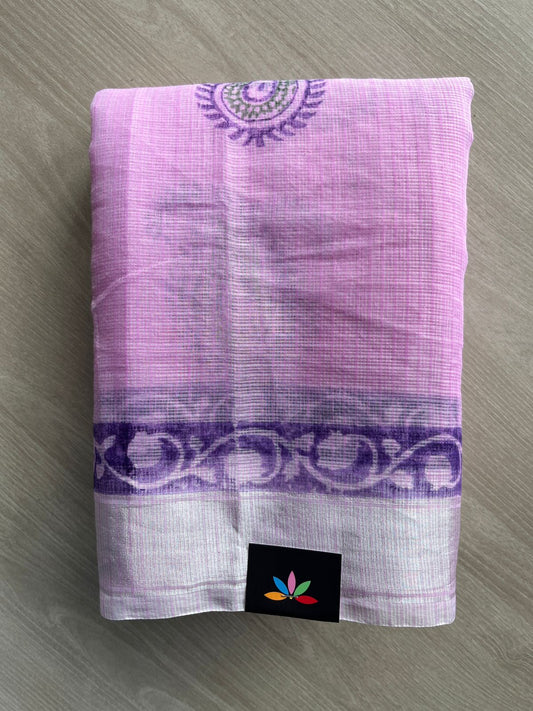Light Lilac Simple Printed Blended Kota Saree - 35581