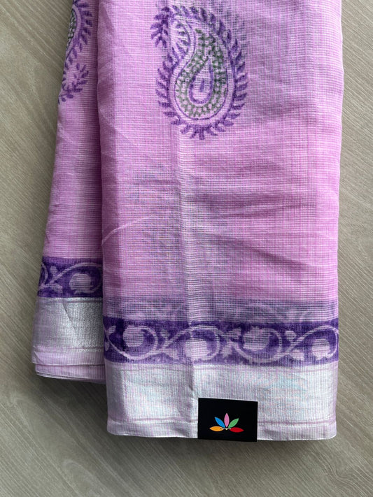Light Lilac Simple Printed Blended Kota Saree - 35581