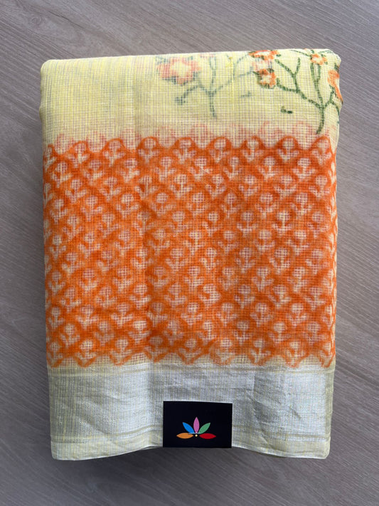 Light Yellow Simple Printed Blended Kota Saree - 35583