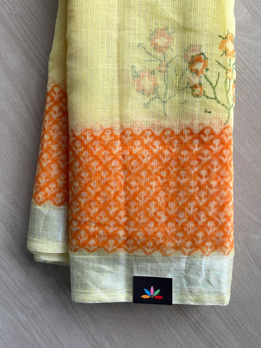 Light Yellow Simple Printed Blended Kota Saree - 35583