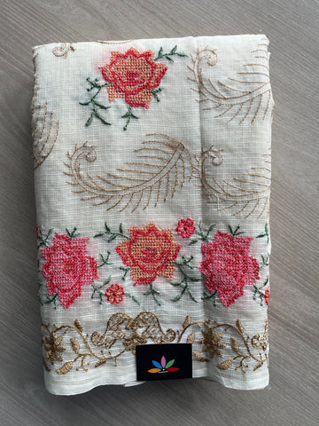 Floral Embroidered Pure Kota Cotton Saree - 35586