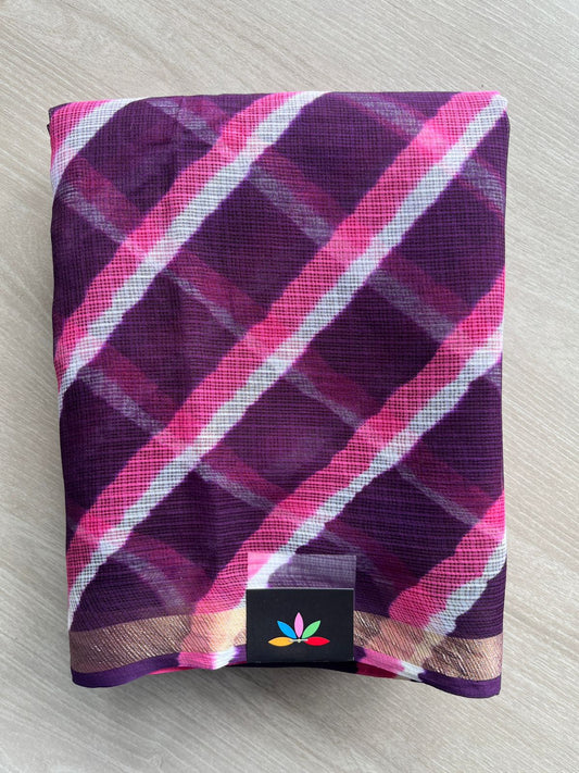 Deep Purple Stripes Leheriya Kota Doria Saree- 35590