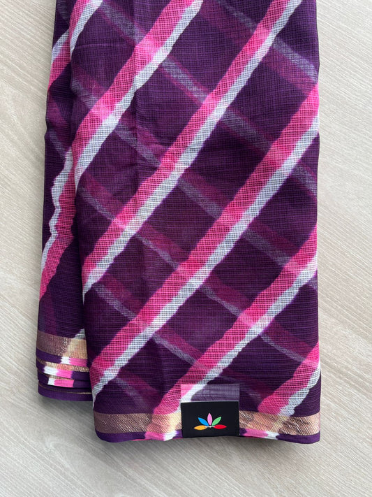 Deep Purple Stripes Leheriya Kota Doria Saree- 35590