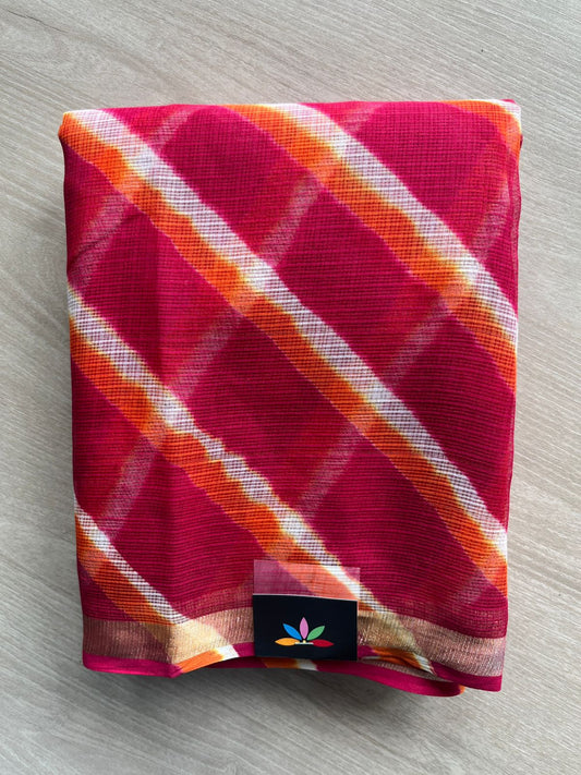 Persian Red Stripes Leheriya Kota Doria Saree- 35592
