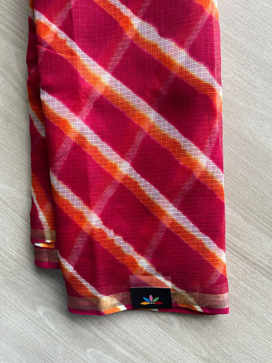 Persian Red Stripes Leheriya Kota Doria Saree- 35592