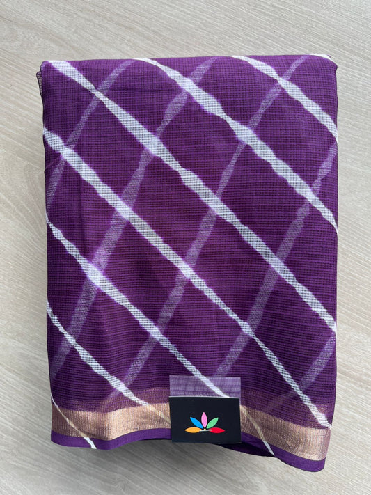 Royal Purple Stripes Leheriya Kota Doria Saree- 35593