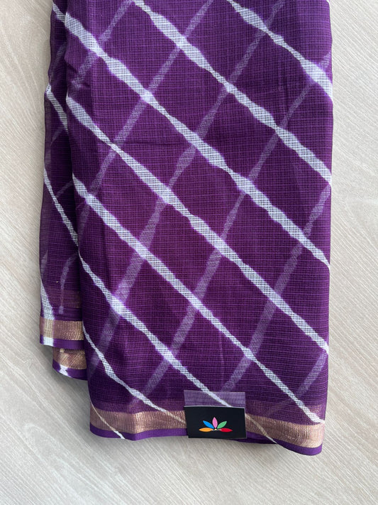 Royal Purple Stripes Leheriya Kota Doria Saree- 35593