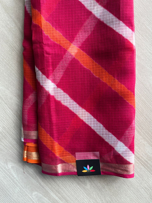 Telemagenta Stripes Leheriya Kota Doria Saree- 35597