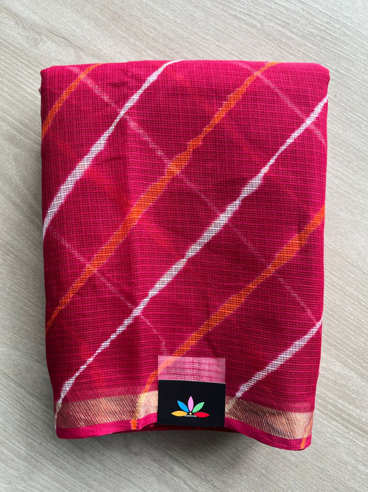 Raspberry Red Stripes Leheriya Kota Doria Saree- 35599