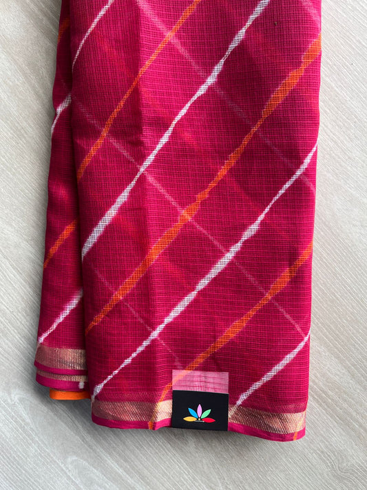 Raspberry Red Stripes Leheriya Kota Doria Saree- 35599