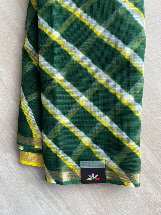 Dark Green Stripes Leheriya Kota Doria Saree- 35600