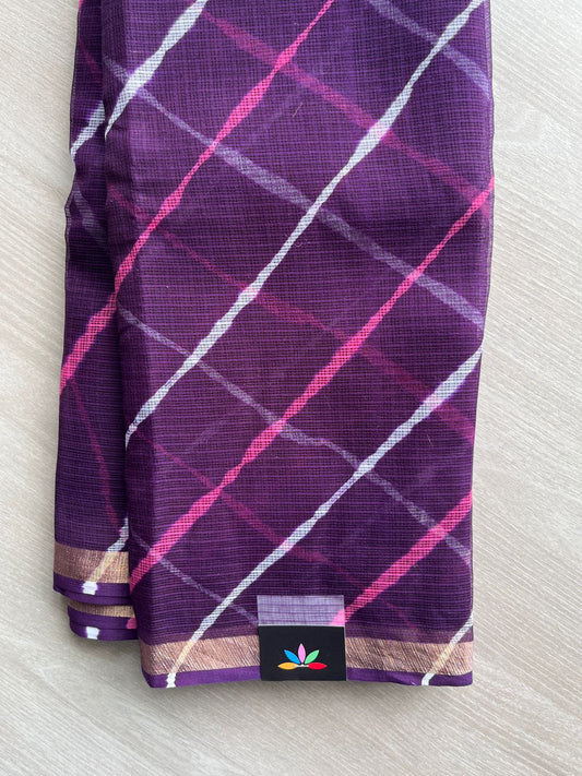 Royal Purple Stripes Leheriya Kota Doria Saree- 35601