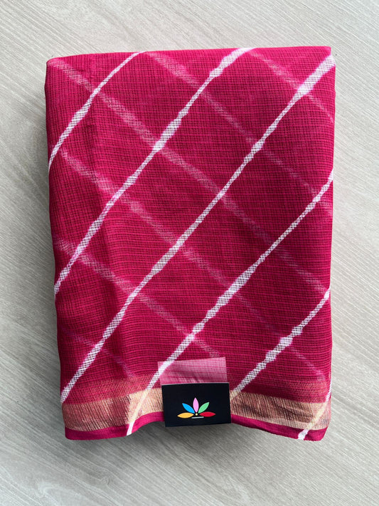 French Wine Shade Stripes Leheriya Kota Doria Saree- 35602